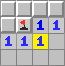 The 1 on the corner touches 1 square so it must be a mine.