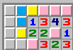 Pink squares are mines and yellow squares will be numbers. The blue squares might be openings.