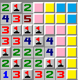 The pink squares are 50:50 guesses so the yellow squares will contain numbers. A NF player should guess a blue square.